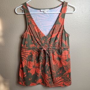 Tommy Bahama Womens Orange/Brown Tropical V-Neck Tie Waist Swing Tank Top-Size S